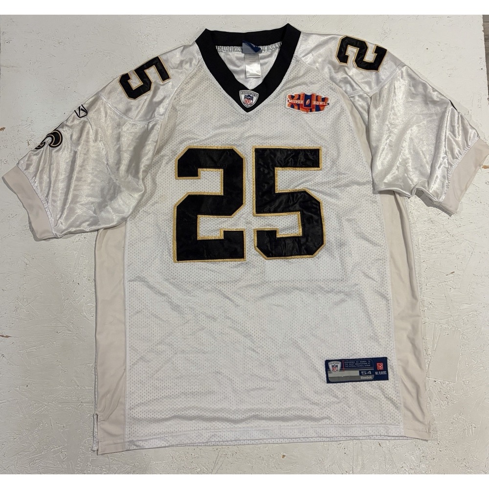 New Orleans Saints Jersey Mens 54 White NFL Reebok Bush‎ 25 Super Bowl XLIV